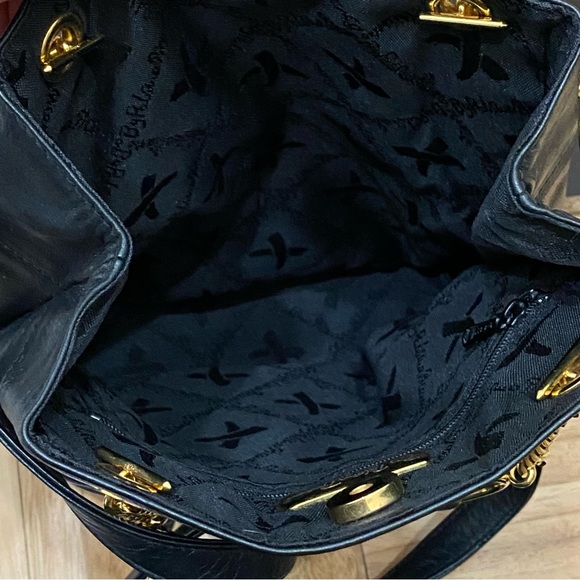 Vintage PALOMA PICASSO Italian Black Leather Gold Chain Handle Shoulder Bag - Picture 12 of 16